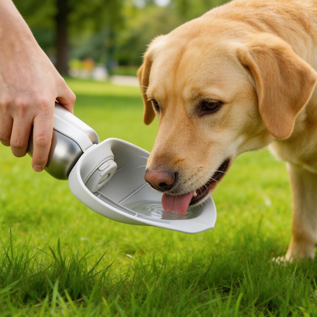 Youyijia 800ml Hunde Trinkflasche Edelstahl – Auslaufsichere Pet Water Bottle mit Faltbarem Napf, BP