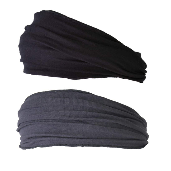 CHARM Stirnband Sport Haarband Herren - Bandana Damen Sommer Japanisch lang Schwarz Dunkelgrau 2-Pac
