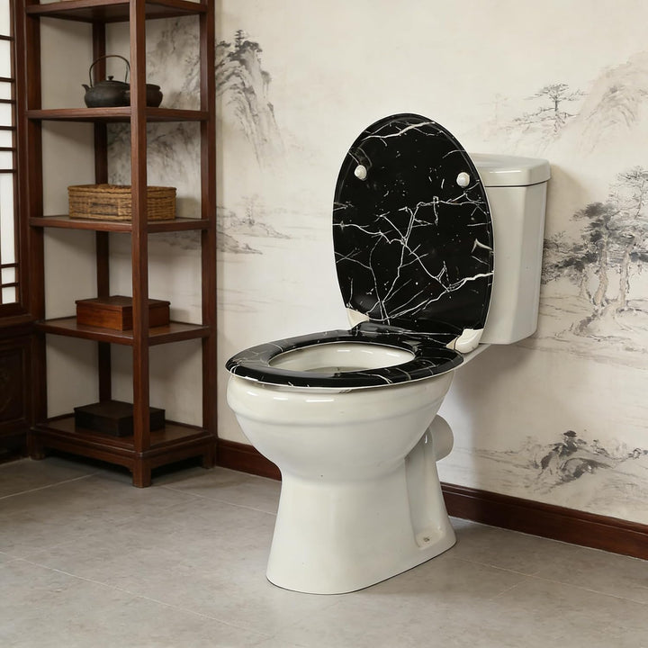 Duroplast-Toilettensitz, O-förmiger Toilettendeckel mit Soft-Close-Mechanismus, Edelstahlscharnier,
