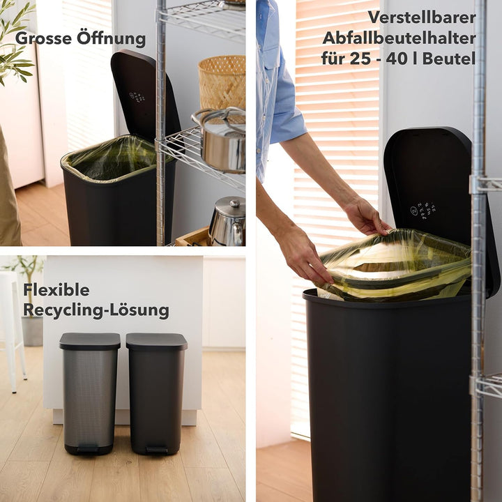 Rotho Orbe Mülleimer 35l mit Deckel und Fusspedal, pflegeleichter Kunststoff (PP) BPA-frei, 35l (40x