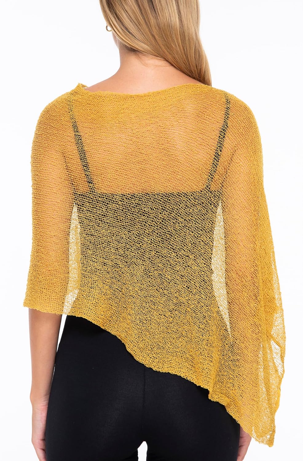 SHU-SHI - Damen Poncho-Top - transparent - leichtes Strickmaterial Goldfarben, Goldfarben