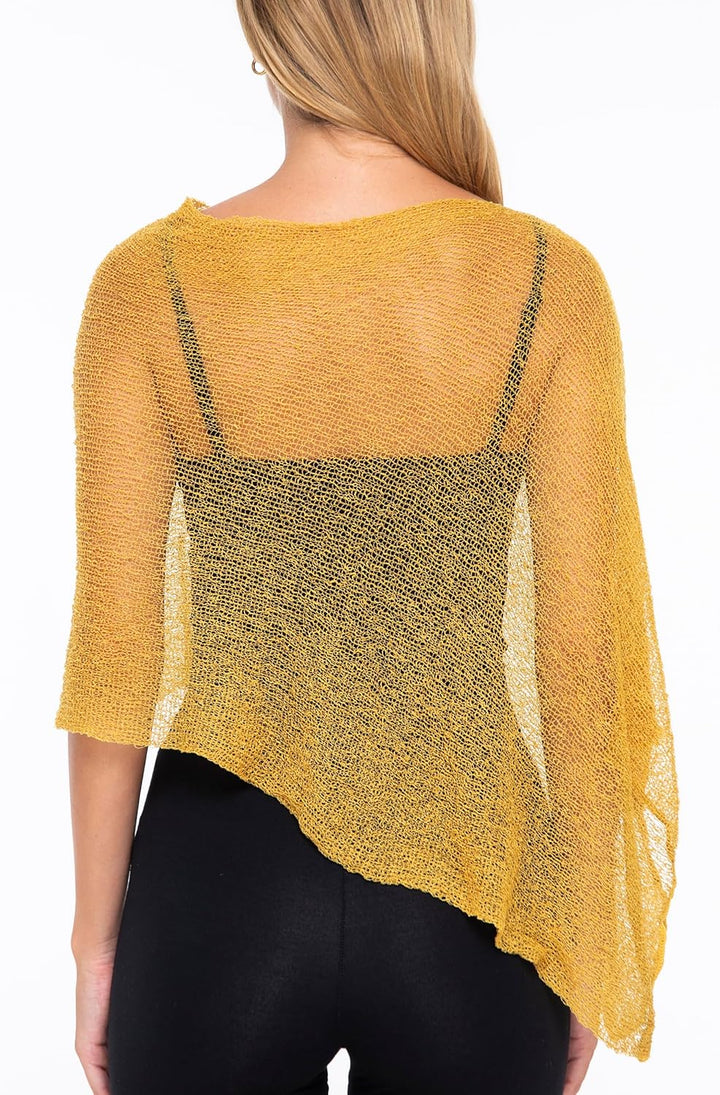 SHU-SHI - Damen Poncho-Top - transparent - leichtes Strickmaterial Goldfarben, Goldfarben