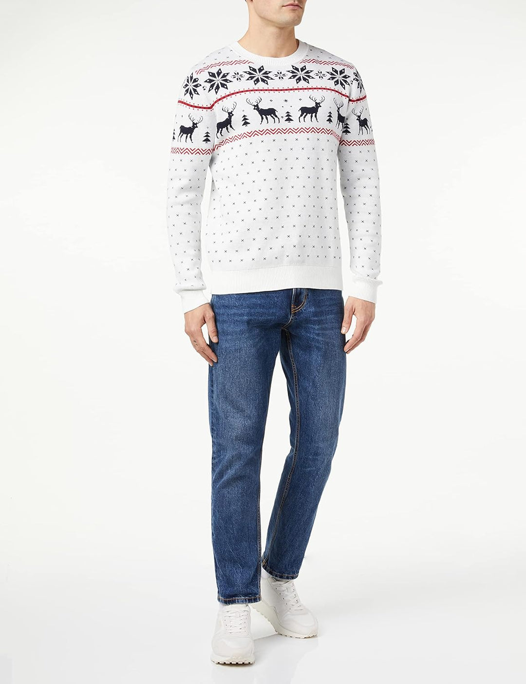 Jack & Jones Men's JORSNOWFLAKE Knit Crew Neck Pullover Sweater, Cloud Dancer, L