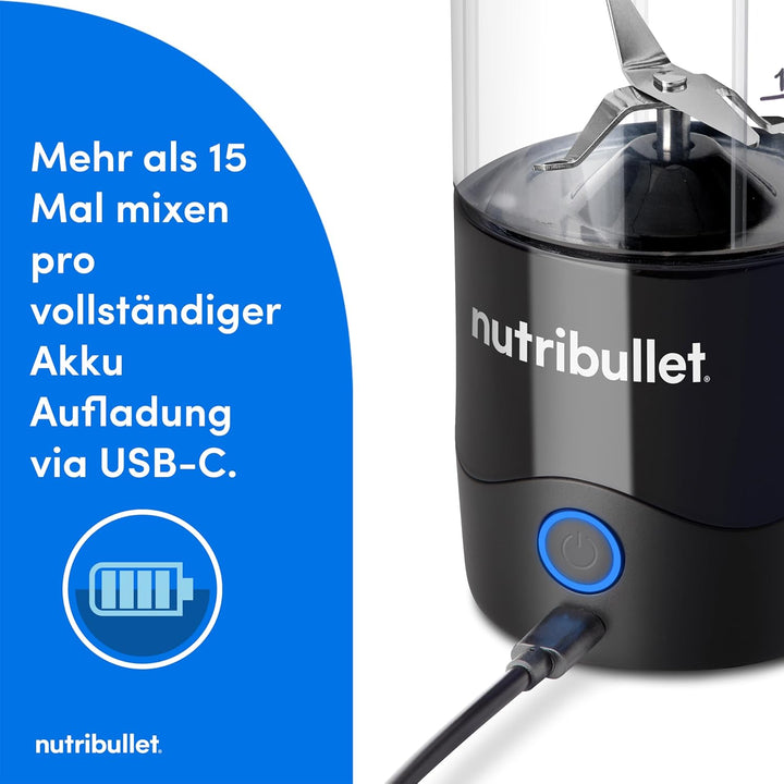 nutribullet Portable Mixer, 475ml BPA-freies Tritan Becher, Mini-Mixer mit 4-Punkt-Edelstahlklinge,