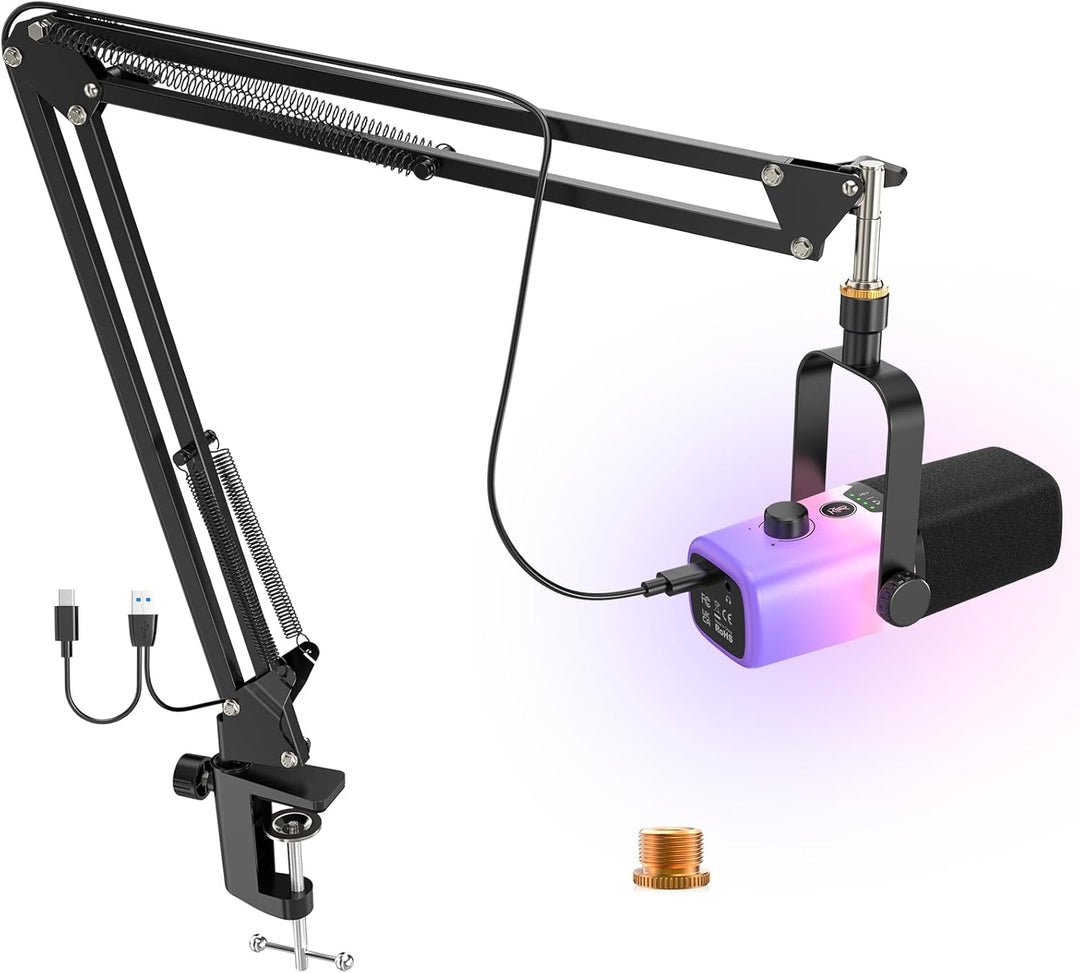 zealsound USB Gaming Mikrofon PC mit Arm – 192kHz Kondensatormikrofon mit Noise Cancelling, Stummsch