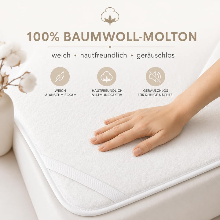 Sei Design wasserdichter Molton-Matratzen-Schoner 100% Baumwolle | wasserundurchlässige Matratzen-Au