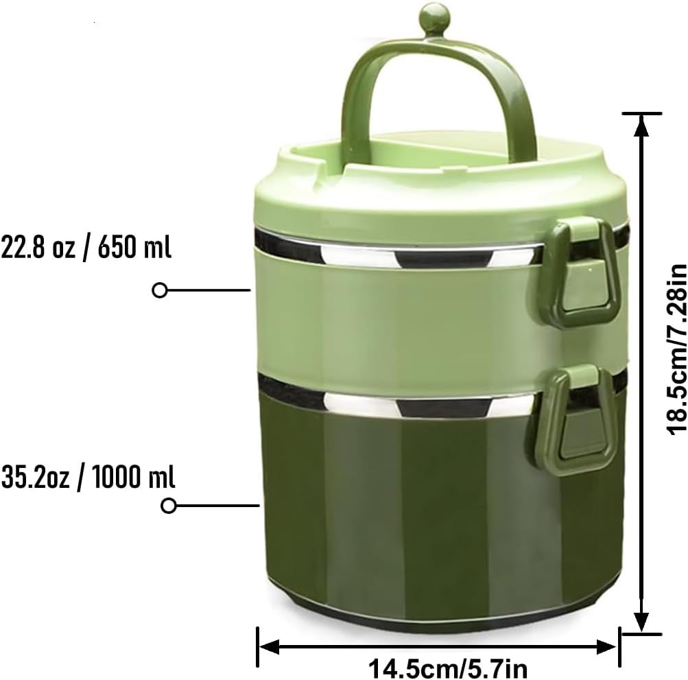 SANQIAHOME 2 Schichten Mehrschichtige stapelbare Edelstahl-Lunchbox,Auslaufsicher,grün Grün 2 Schich