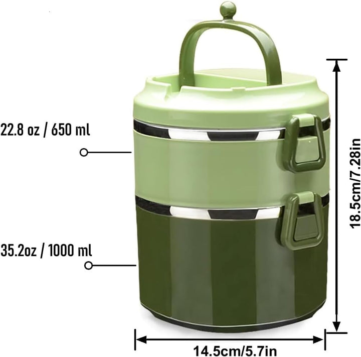 SANQIAHOME 2 Schichten Mehrschichtige stapelbare Edelstahl-Lunchbox,Auslaufsicher,grün Grün 2 Schich