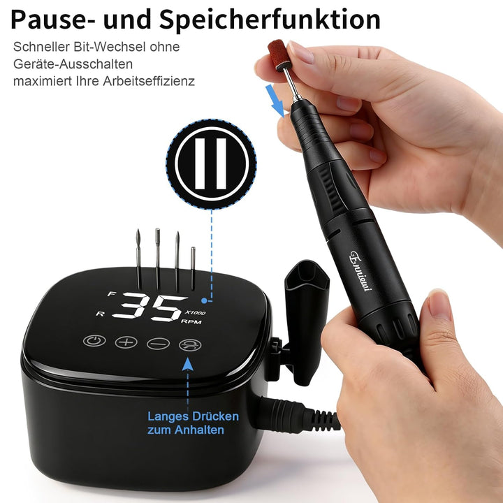 Nagelfräser für Gelnägel 35000 U/Min, Touch-Bedienung 35W, LED Display Elektrische Fräser Maniküre P