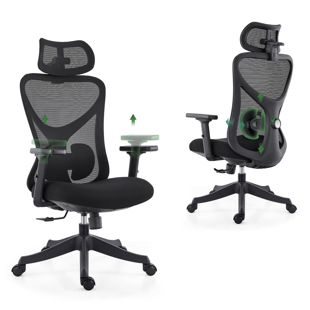 CALIYO G-1635H Bürostuhl Ergonomisch, Schreibtischstuhl mit Verstellbarer Kopfstütze, Armlehnen, Len