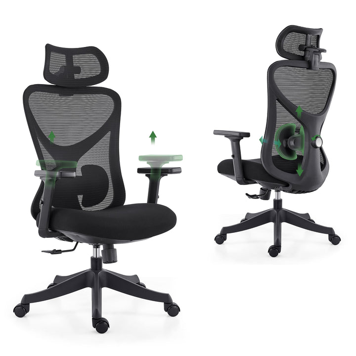 CALIYO G-1635H Bürostuhl Ergonomisch, Schreibtischstuhl mit Verstellbarer Kopfstütze, Armlehnen, Len
