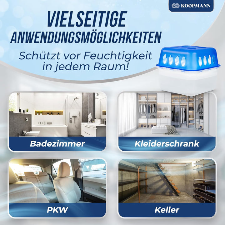 4x Luftentfeuchter ohne Strom - Raumentfeuchter mit 8 x 400g Nachfüll-Beutel Granulat für Küche, Bad