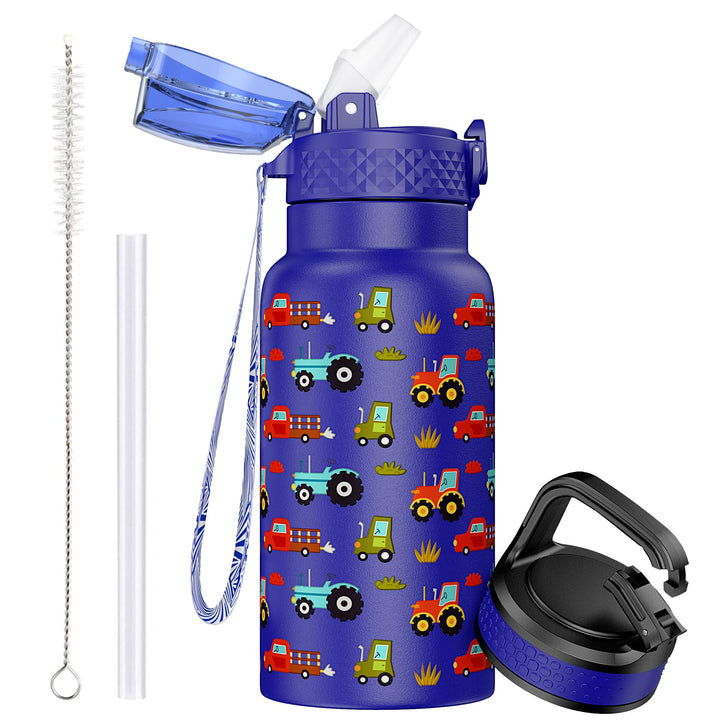 OLDLEY 500 ml isolierte Kinder-Wasserflasche aus Edelstahl mit Strohhalm, doppelwandig, Metall, Vaku