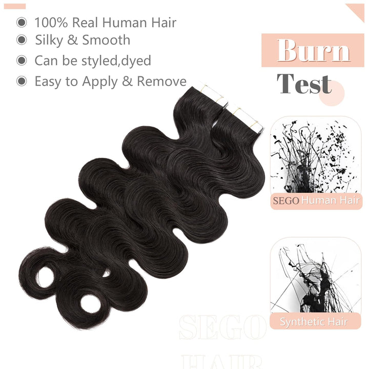 SEGO Tape Extensions Echthaar GEWELLT Klebeband Haarverlängerung 20 Stück 40G mit 10 PCS Doppelseiti