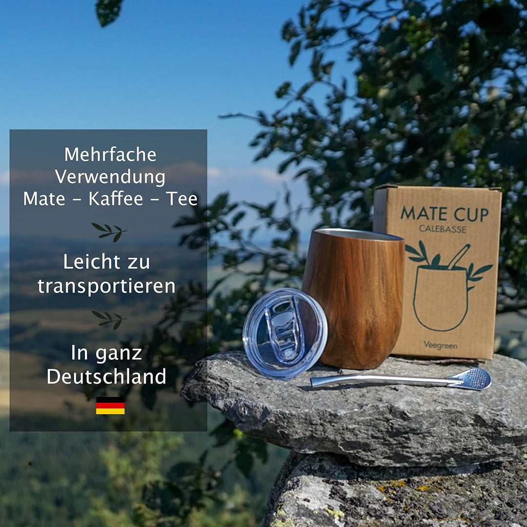 Set Tasse Yerba Maté | Argentinien | Kalebasse + Bombilla Strohhalm + Deckel | ideale Trinkflasche z