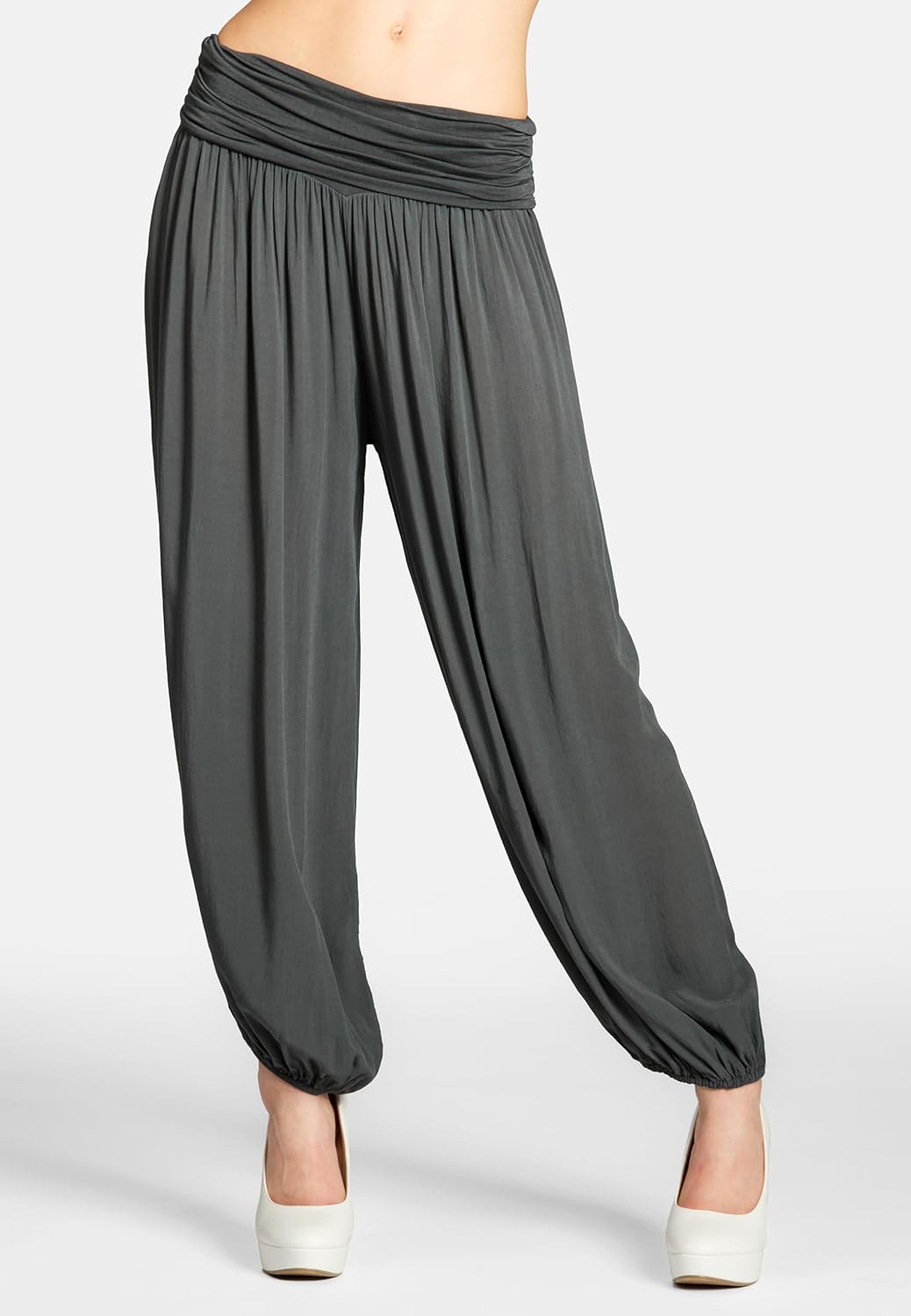 Caspar KHS035 leichte Damen Sommer Haremshose, Farbe:dunkelgrau, Mode Grösse:36