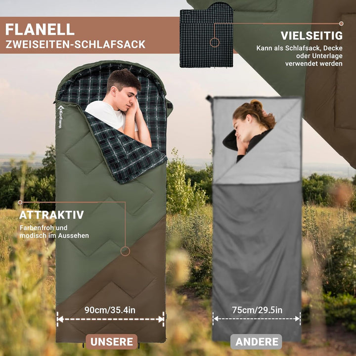 KingCamp Schlafsack für Erwachsene, Winter, Flanell, kompakt, 3-4 Jahreszeiten, Decke für Camping, R