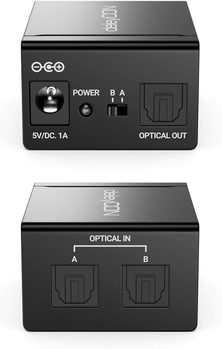 deleyCON Toslink 2x1 Switch SPDIF Audio Manueller Umschalter Verteiler Splitter (2X IN / 1x Out) Opt