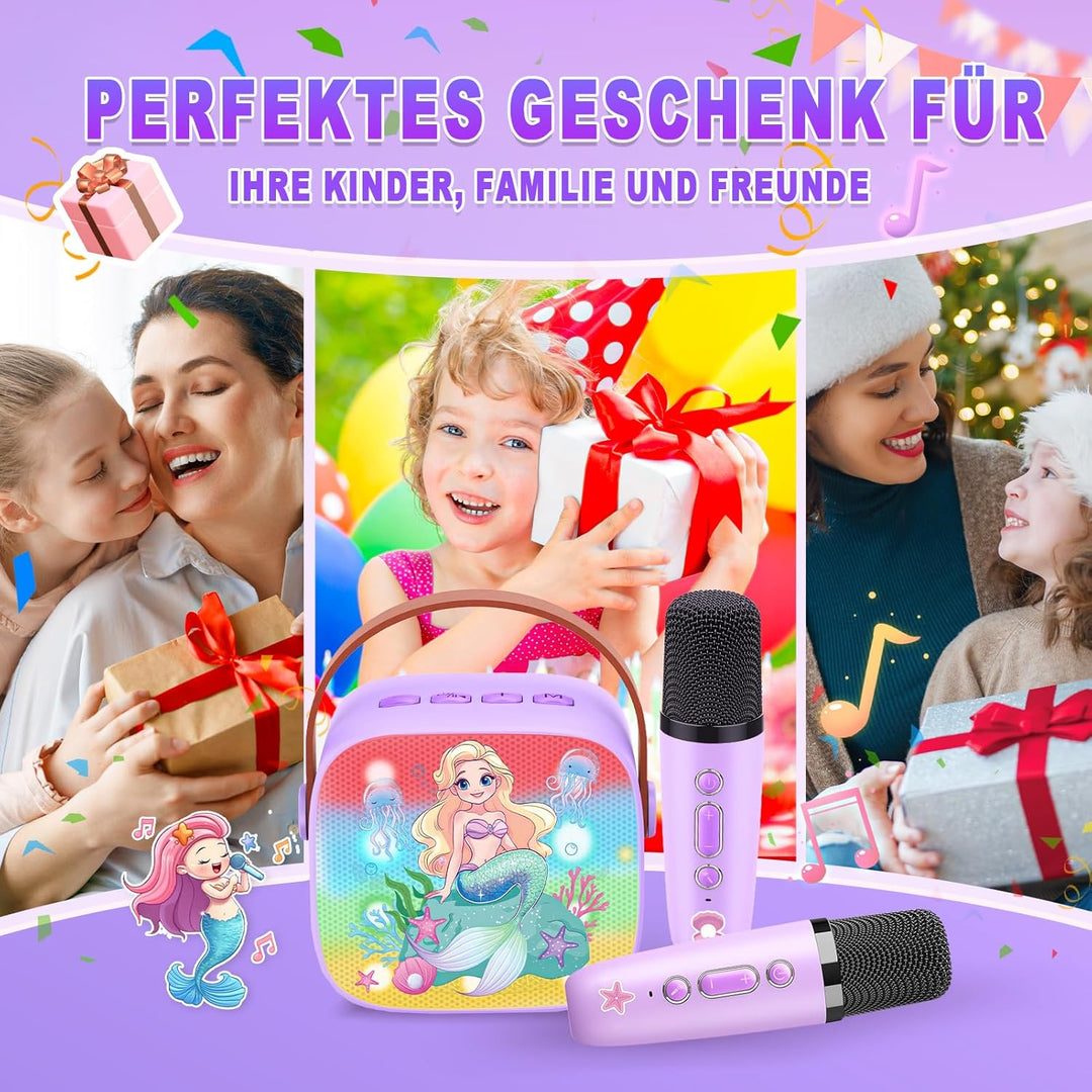 Dislocati Karaoke Maschine Kinder mit 2 Bluetooth Mikrofon, Meerjungfrauen Geschenke Spielzeug ab 3-