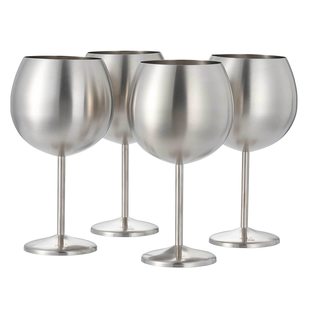 Oak & Steel - 4 Grosse Edelstahl Ballon Gin Gläser, Cocktailgläser (XL 700ml) - Silber Matte - Robus