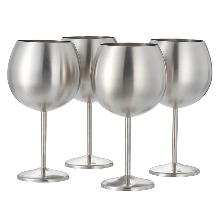 Oak & Steel - 4 Grosse Edelstahl Ballon Gin Gläser, Cocktailgläser (XL 700ml) - Silber Matte - Robus
