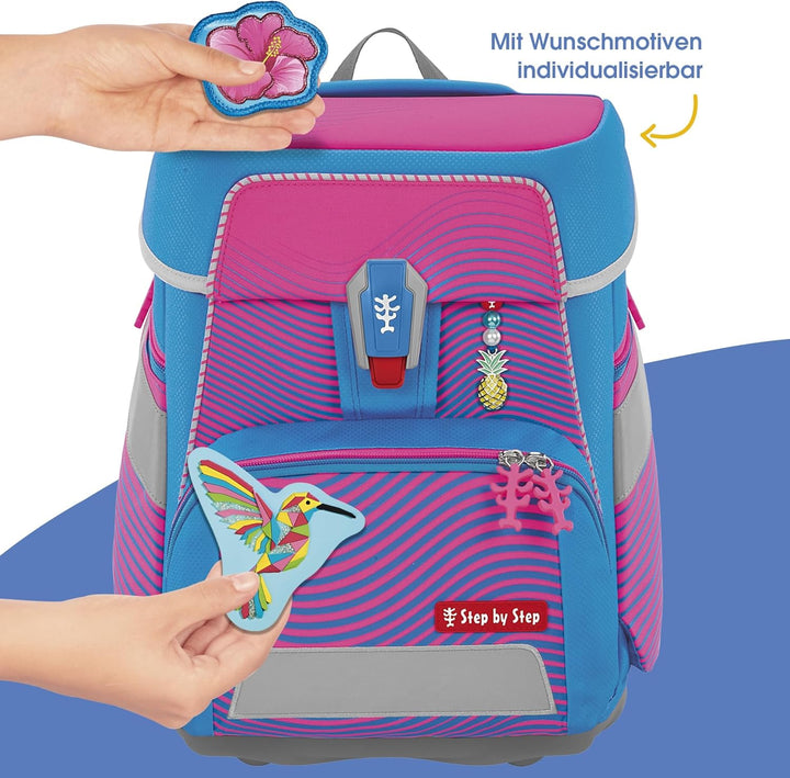 Step by Step Schulranzen-Set SPACE NEON Kolibri Kaja, 5-teilig, rosa-blau, ergonomischer Tornister m