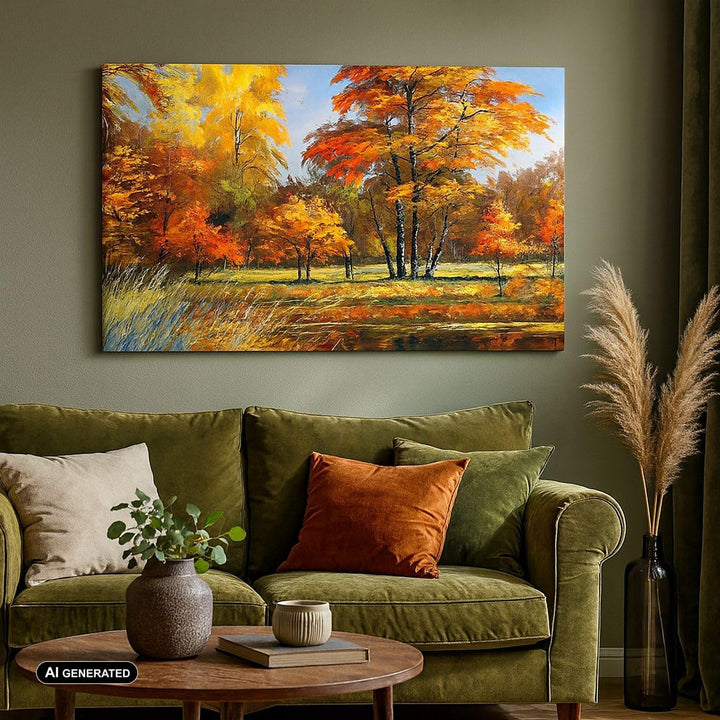 Bilder auf Leinwand 100x70cm Leinwandbild mit Rahmen Park Herbst Wasser Gross Wanddeko Bild Schlafzi