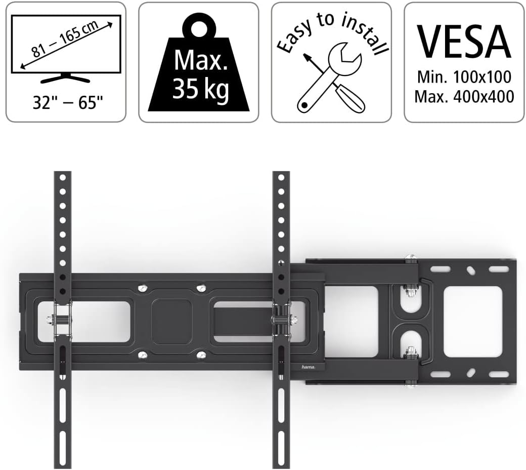 Hama TV Wandhalterung 65 Zoll bis 32 Zoll (max. VESA 400x400, ausziehbar bis 35kg inkl. Fischer-Dübe