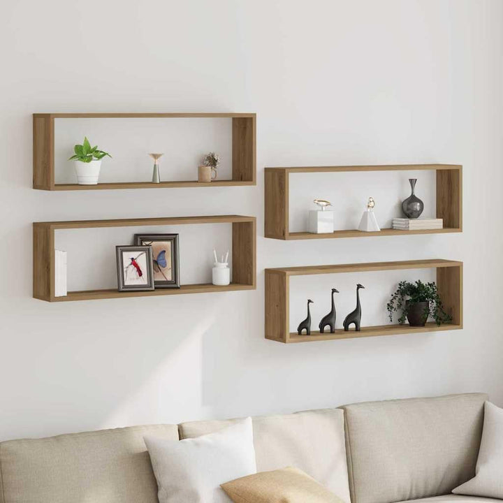 vidaXL Wandmontierte Holzregale in Artisan Eiche | Set von 4 Haltbare Holzwerkstoff Moderne Gestaltu