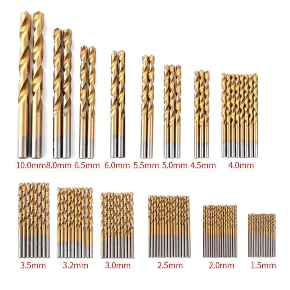 Titan-Bohrer-Set – 99 Stück/Set, Hochgeschwindigkeitsstahl von 1/16 Zoll bis 3/8 Zoll Spiralbohrer-S