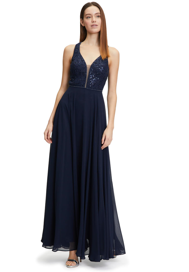 Vera Mont Damen Abendkleid mit Pailletten 34 Blau, 34 Blau