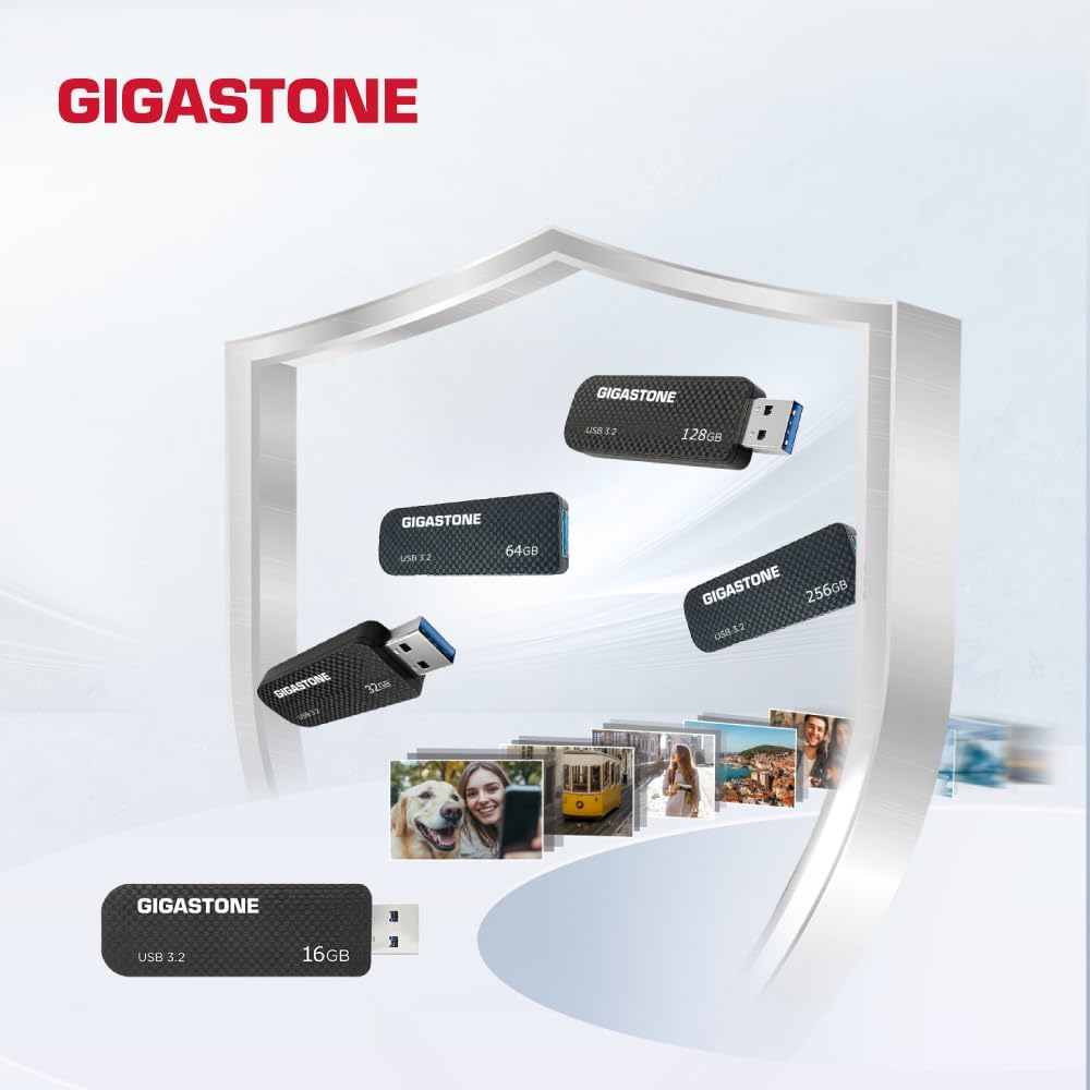 Gigastone Z30 USB-Stick (64 GB, USB 3.2 Gen1, ohne Kappe, einziehbares Design, Karbonfaser-Daumenlau