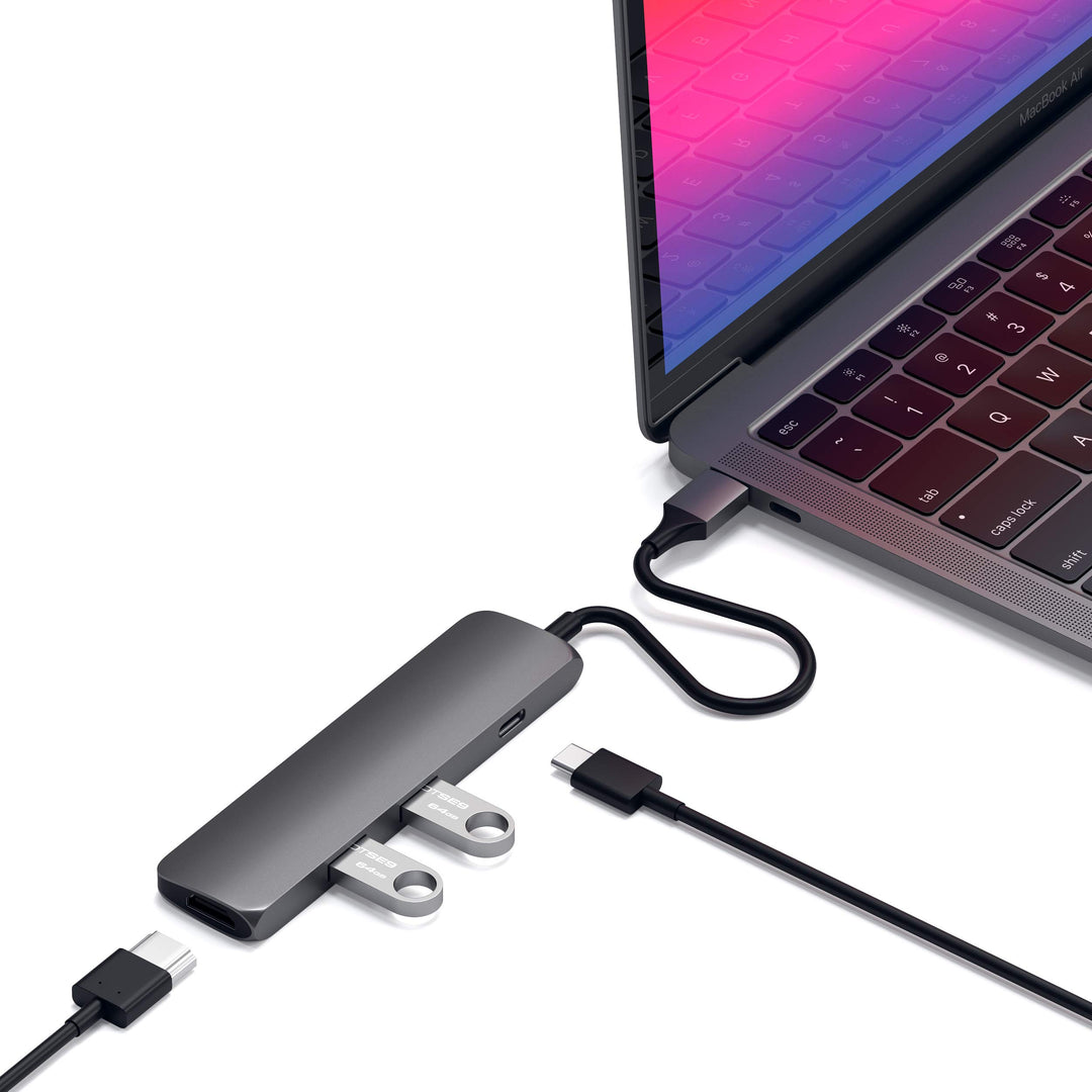 SATECHI Slim Type-C Multi-Port Adapter mit USB-C Pass-Through, 4K HDMI, USB 3.0 - Für M2/ M1 MacBook
