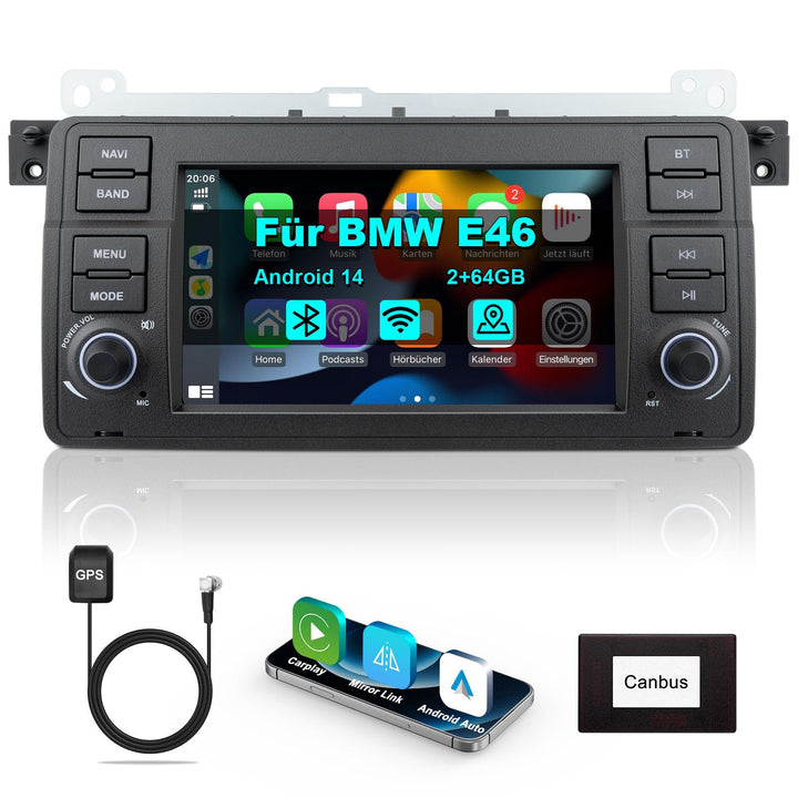 Lehwey Bluetooth Autoradio mit Bildschirm für BMW E46 3 Serien 1998-2006 M3 Rover ZT mit Navi WLAN A