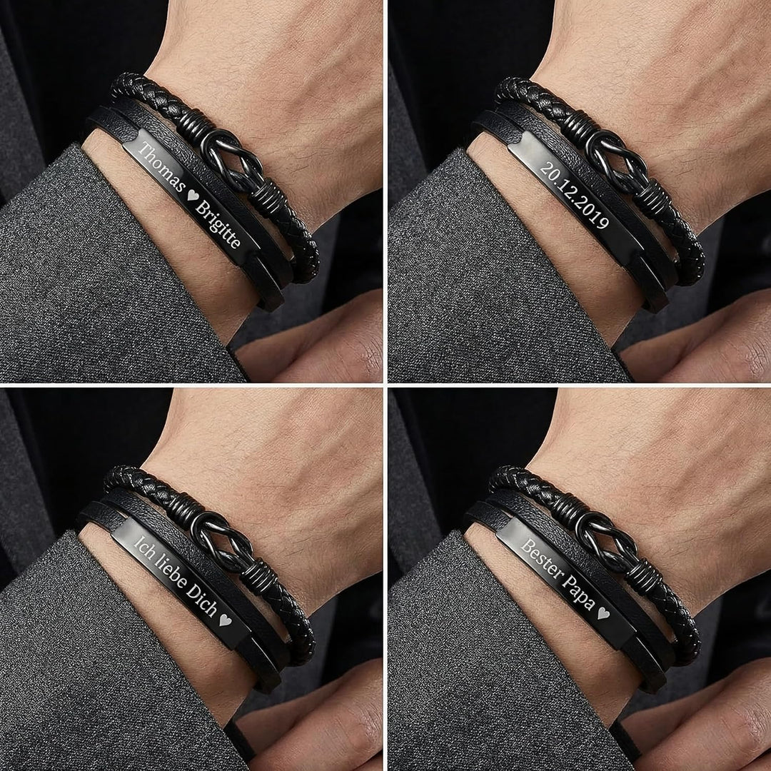 UNIQAL | Personaliesiertes Lederarmband mit Gravur "SHAPE" Herren Damen | Leather Bracelet mens | Ma