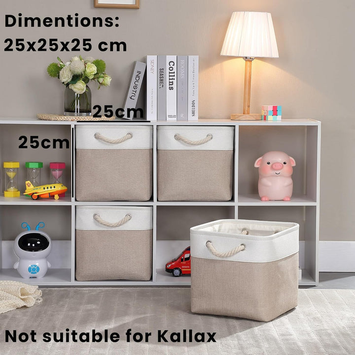 Mangata Aufbewahrungsbox Stoff, aufbewahrungskorb Helles Khaki Weiss, Korbe Stoff in Würfel (25x25x2