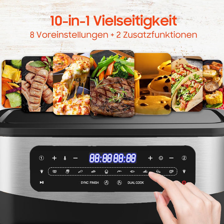 Heissluftfritteuse Dual Zone 12L - XXL Airfryer mit herausnehmbarem Trenner, 2600W Heissluftfritteus