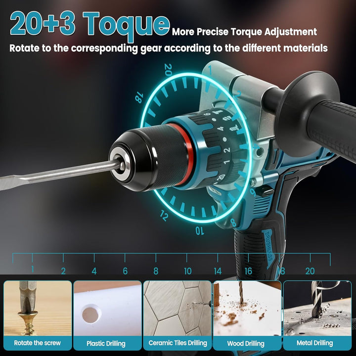 80 Nm bürstenloser Akku-Schlagbohrer, kompatibel mit Makita 18-V-Akku, 1/2-Zoll-Hammerbohrer, 2100 U