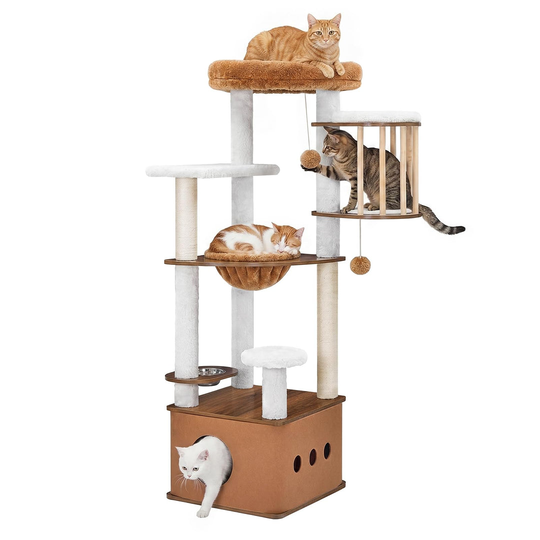 HOOBRO Kratzbaum, Katzenbaum, All-in-One-Katzenmöbel | 48 x 48 x 150 cm, mit Katzenhöhle, 2 Spielbäl