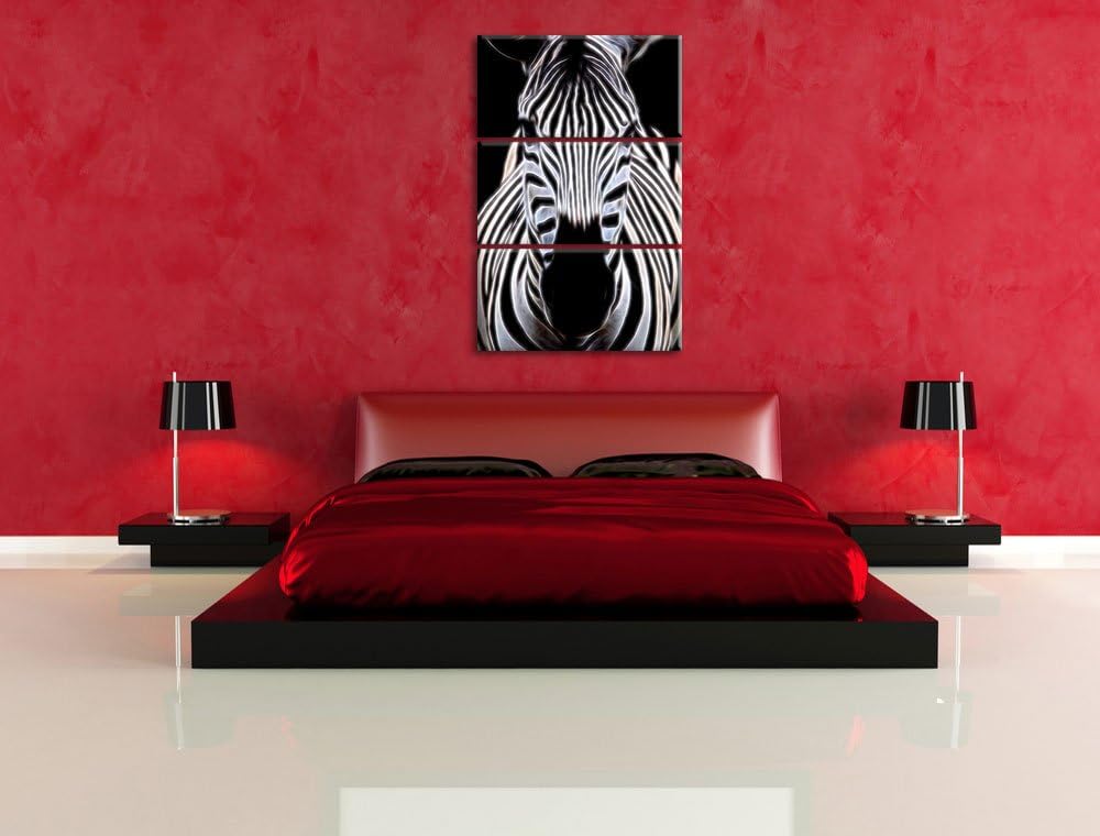 Dark Zebra Porträt Spezial 3-Teiler Leinwandbild 120x80 Bild auf Leinwand, XXL riesige Bilder fertig