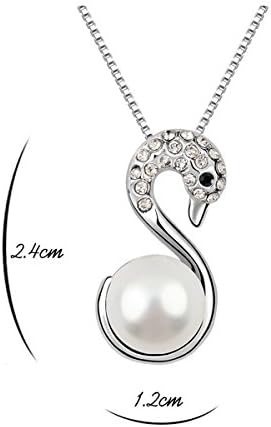 Bungsa Perlen Frauenkette 45cm silberfarben SWAN - Anhänger in Schwanenform mit Perle in weiss und k