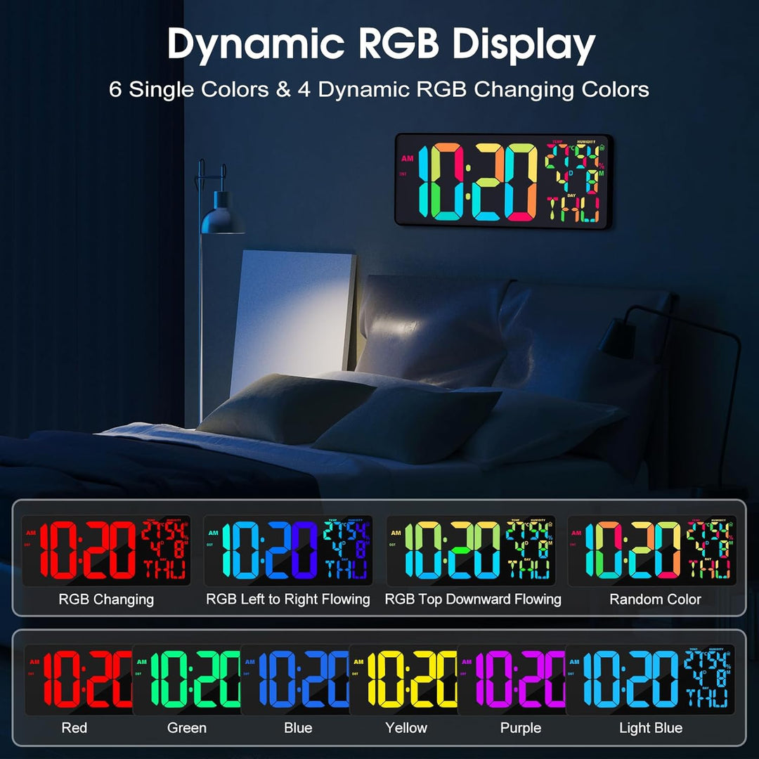 XREXS 18" Wanduhr Digitale Gross [RGB], Digitale Wanduhr mit 10 Farben, Fernsteuerung, Helligkeit/La