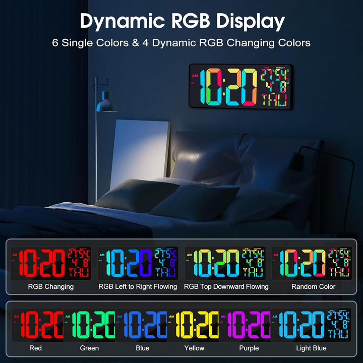 XREXS 18" Wanduhr Digitale Gross [RGB], Digitale Wanduhr mit 10 Farben, Fernsteuerung, Helligkeit/La