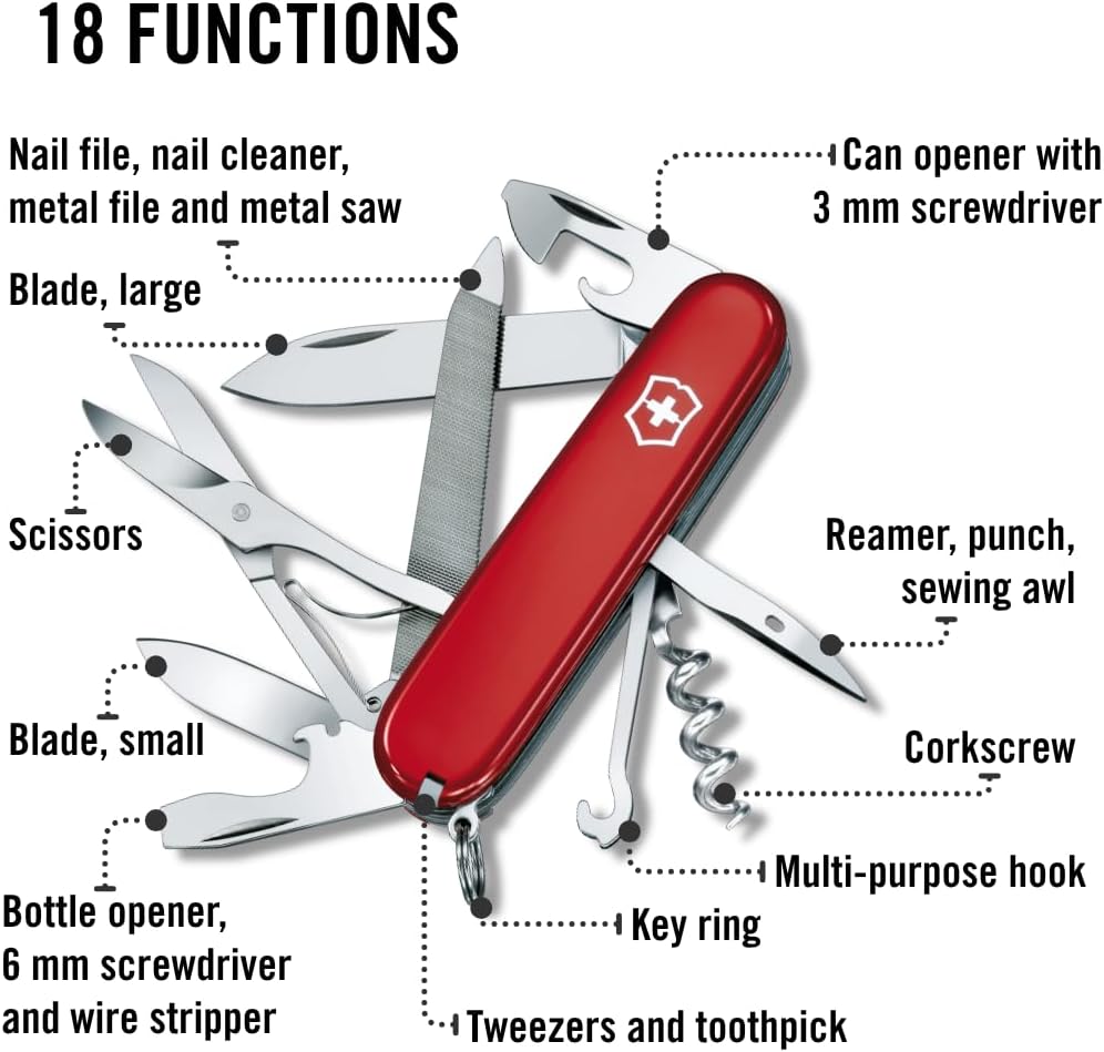 Victorinox, Taschenmesser, Mountaineer, 91 mm, rot (18 Funktionen, Klinge, Korkenzieher, Dosenöffner