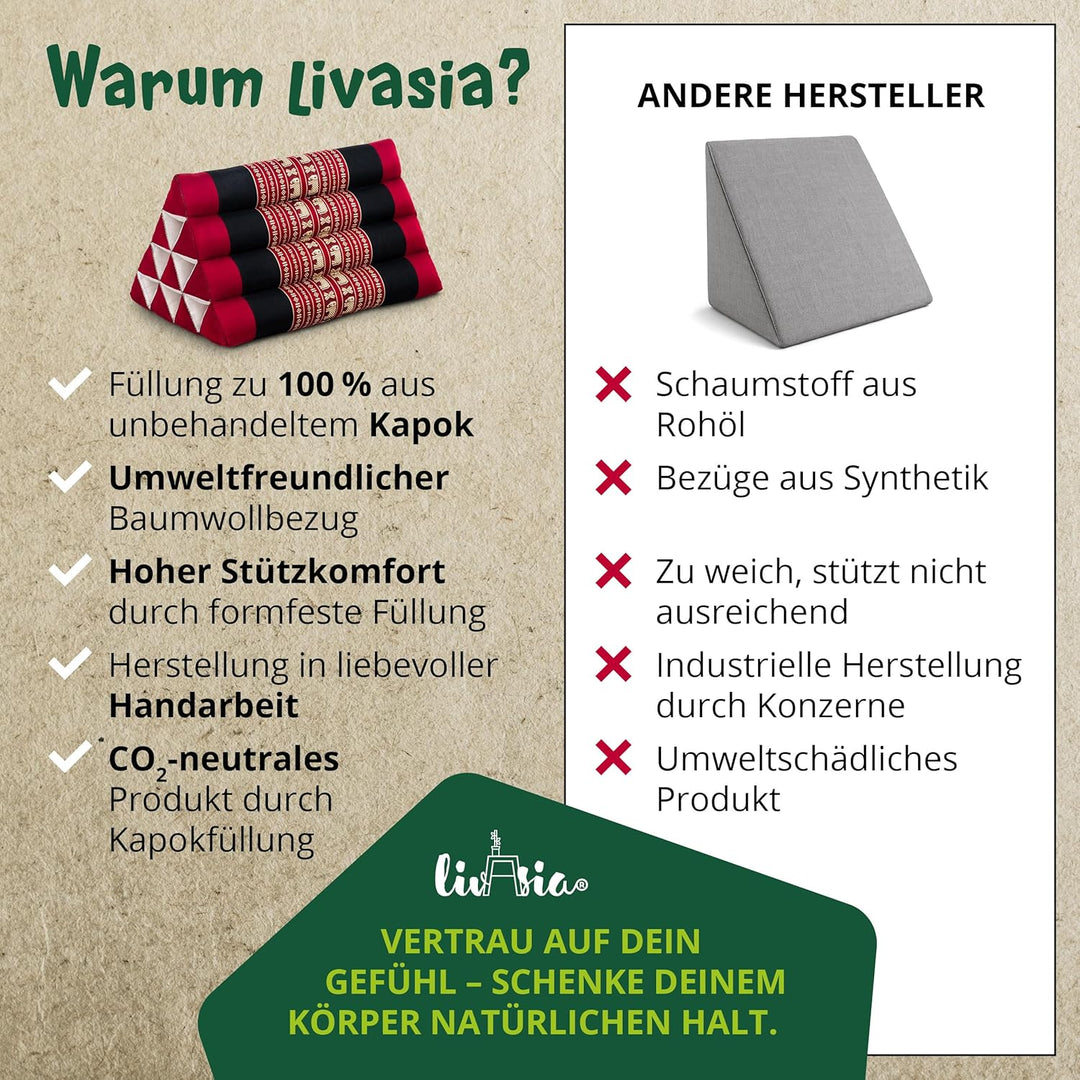 livasia Rückenstützkissen mit Muster, Dreieckskissen für den Garten, Keilkissen mit Kapok, vegan und
