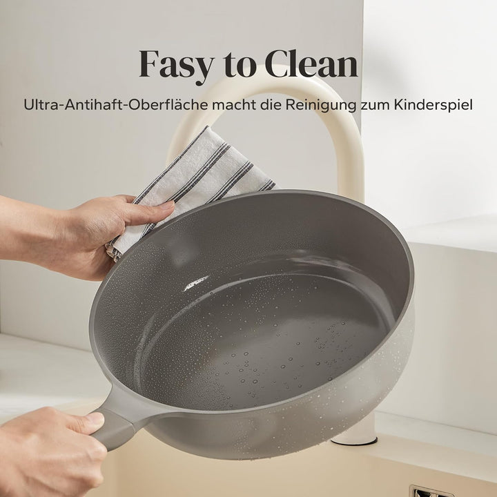 Redchef Keramik Schmorpfanne 28cm mit Deckel Hoher Rand, Antihaft Bratpfanne Induktion, Sauté Pfanne