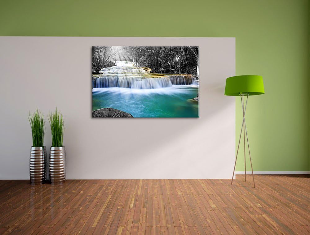 Wilder Bach im Urwald schwarz/weiss Format: 100x70 auf Leinwand, XXL riesige Bilder fertig gerahmt m