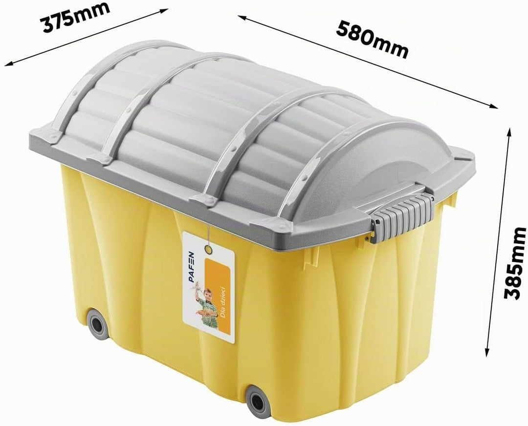 PAFEN Piraten Spielzeugkiste 49l mit Rollen - Schatzkiste 58 x 38,5 x 37,5cm - Spielzeugbehälter Auf