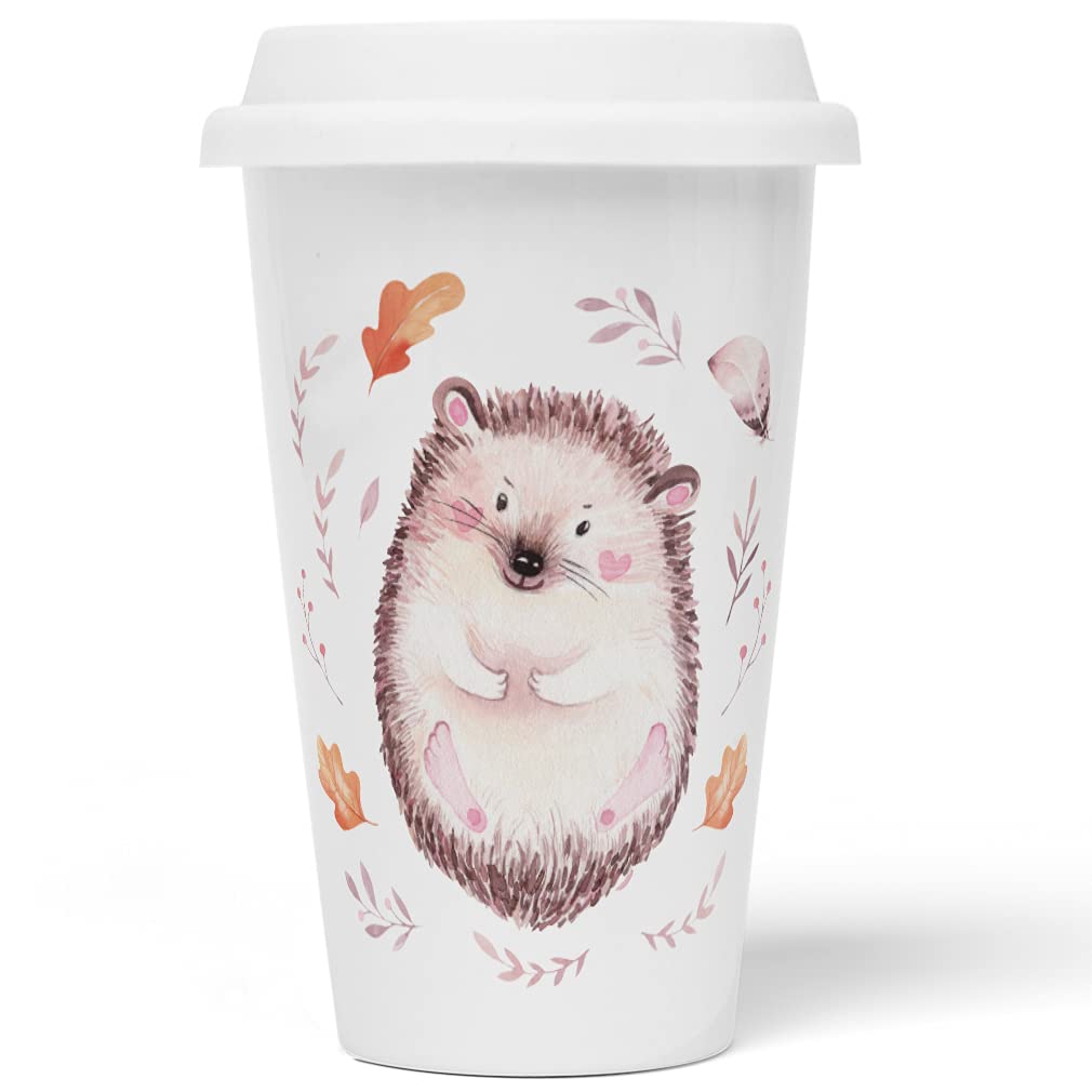 JUNIWORDS To-Go Becher mit Deckel, Igel Aquarell