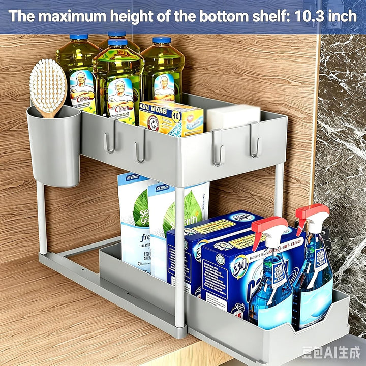 Puricon 2 Set Unter Waschbecken Regal, 2 Etagen Standregal Küche Arbeitsplatte Regal Organizer, Mehr
